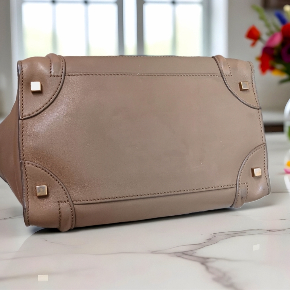 Celine Mini Luggage Tote Taupe Tan Brown Smooth Leather Handbag ✨ - Picture 9 of 16